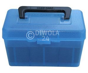 50er MTM Patronenbox mit Tragegriff, blau, Größe RM, für .22-250 ..., Art.- Nr. H50RM24