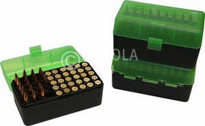 50er MTM Patronenbox, grün / schwarz, Größe RS für .17 ..., Art.-Nr.: RS-50-16T