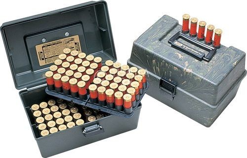 MTM, Schrotpatronenbox für 100 Patronen im .20, mit herausnehmbaren Munitionshalter und 5-fach Patronenhalter im Deckel, Camo, Art.-Nr.: SF-100-20-09